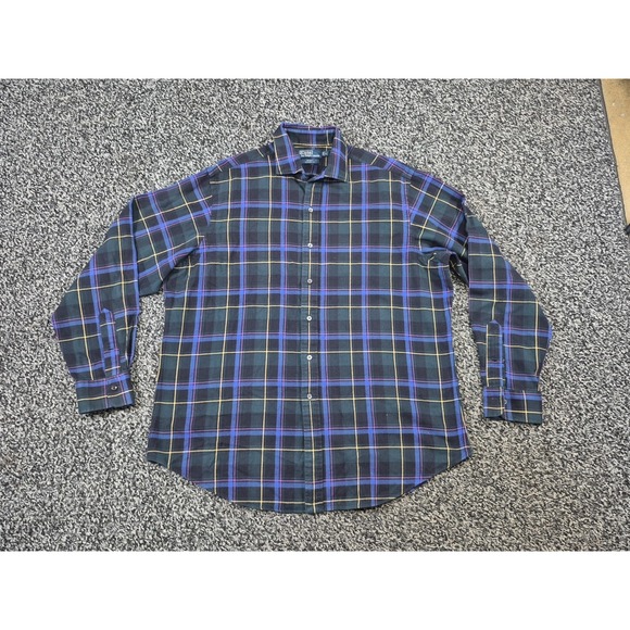 VTG Polo Ralph Lauren Men's Regent Flannel‎ L/S Button Shirt Green Plaid XL - Picture 2 of 7